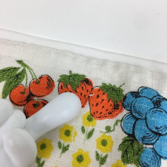 2 Vtg Retro Linen Cloth Fabric Rectangle Placemat Coffee Tea Fruit Flowers Theme - Picture 4 of 11